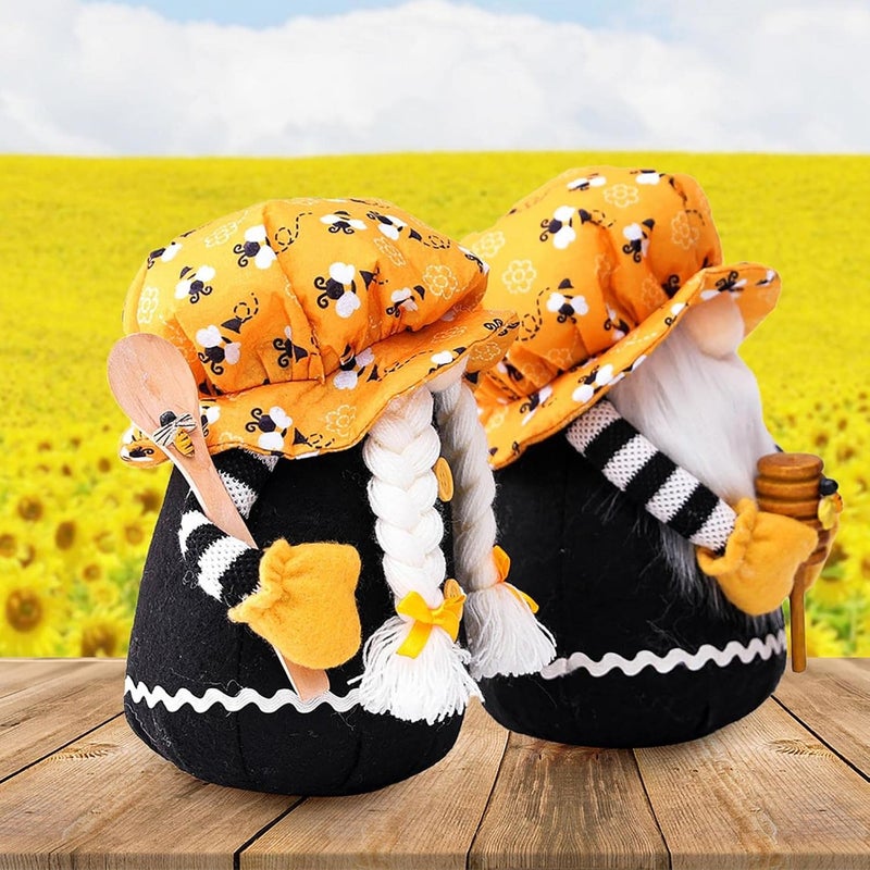 klarako Bee Gnome Sunflower Doll Spring Decor Handmade Swedish Honey Bee Gnome Gonks Doll Spring Sunflower Gonks Figures Faceless Doll Home Farmhouse Kitchen Decor Desktop Ornaments (A) - Image 2