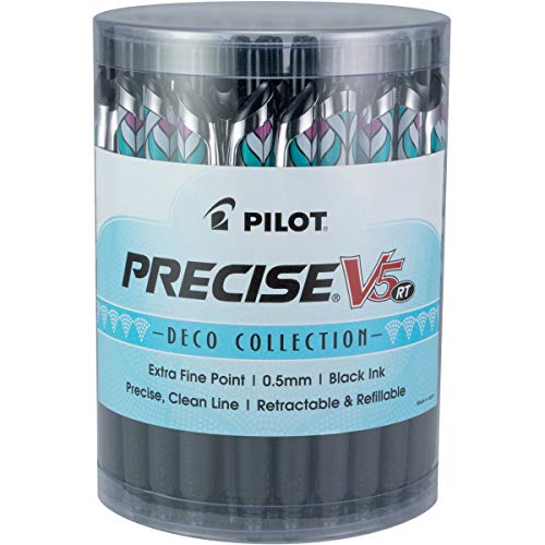 Pilot Precise V5 RT Refillable & Retractable Rollerball Pens, Extra Fine Point Pens 0.5 mm, Black, Tub of 48 - Ideal for School, Journaling & Office Writing - Image 1