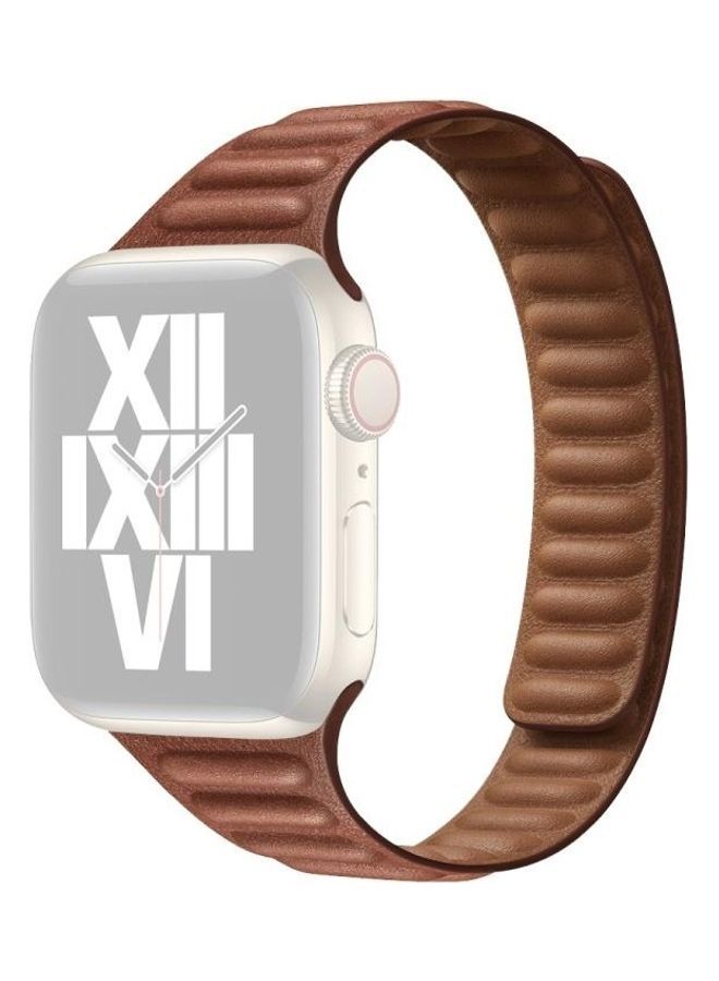 NIBEMINENT Slimming Loop Magnetic Replacement Watchband For Apple Watch Series 7/6/SE/5/4/3/2/1 41/40/38mm Saddle Brown  - Image 1