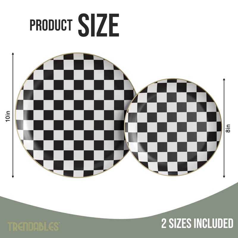 Trendables Heavy Duty Paper Plates Bulk 40 Pcs Disposable Party Plates - 20 X 8 Inch Dessert Plate & 20 X 10 Inch Paper Plate Checkered decor  black and white party decorations  race car decorations - Image 2