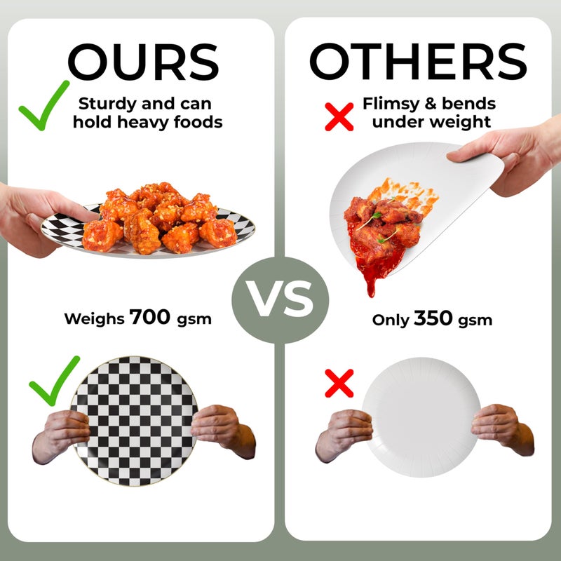Trendables Heavy Duty Paper Plates Bulk 40 Pcs Disposable Party Plates - 20 X 8 Inch Dessert Plate & 20 X 10 Inch Paper Plate Checkered decor  black and white party decorations  race car decorations - Image 3