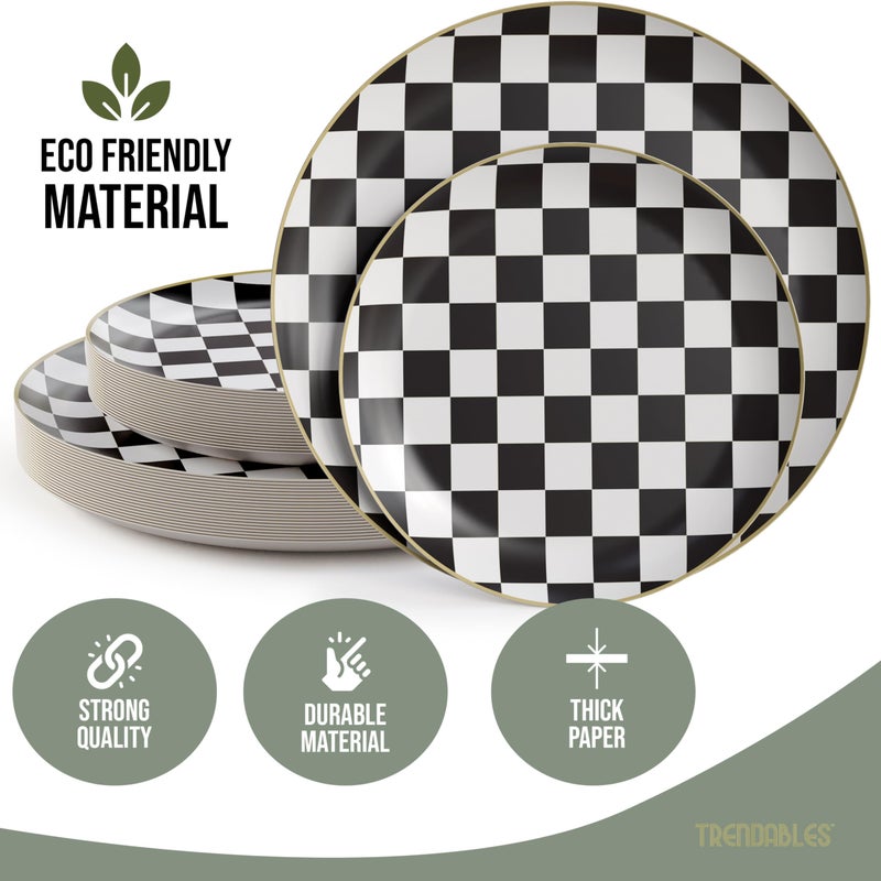 Trendables Heavy Duty Paper Plates Bulk 40 Pcs Disposable Party Plates - 20 X 8 Inch Dessert Plate & 20 X 10 Inch Paper Plate Checkered decor  black and white party decorations  race car decorations - Image 4