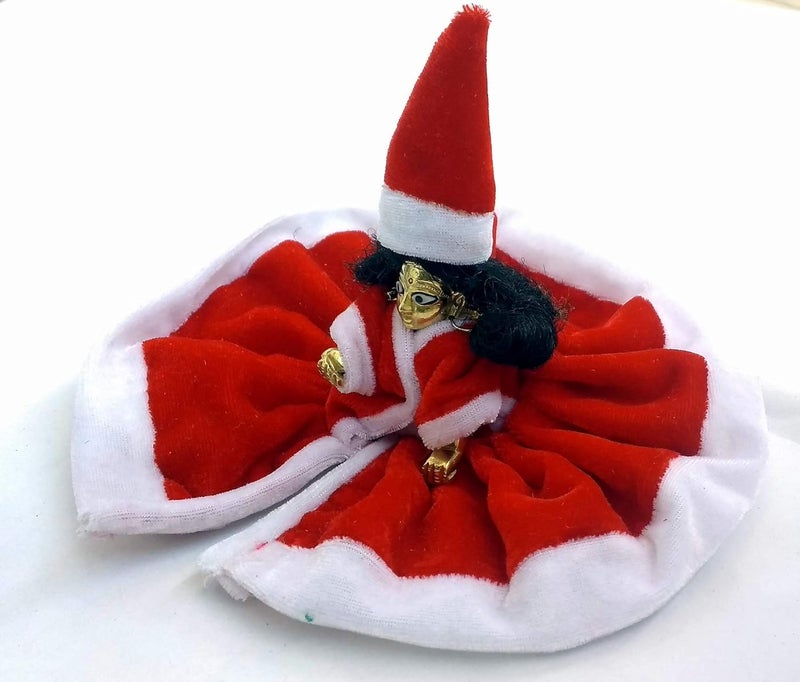 Reyon REYON Valvet Kanha Ji Poshak Bal Gopal Kanha JiThakur Ji Heavy Fancy Xmas Cap Janmashtami Special Krishna Christmas Theme Winter Dress for Puja Red Size02 - Image 2
