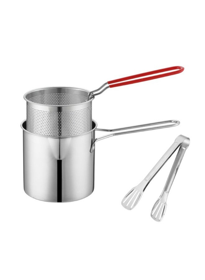Small Deep Fryer Pot with Basket Mini Oil Fryer 304 Stainless Steel Anti Scald Handle Fuel Saving Design Portable for Home Outdoor Fries Fish Chicken Seafood - Image 1