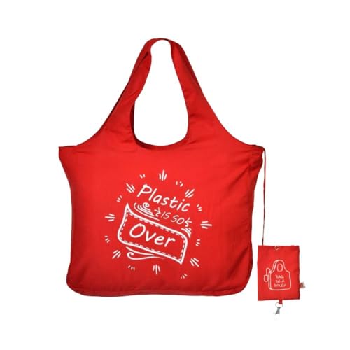 IVILLAGE Foldable Reusable Shopping Bag | Stylish Red Designer Tote for Grocery & Travel | Washable, Eco-Friendly, Lightweight Polyester Carry Bag | Heavy Duty 12kg Capacity for Daily Essentials - Image 1