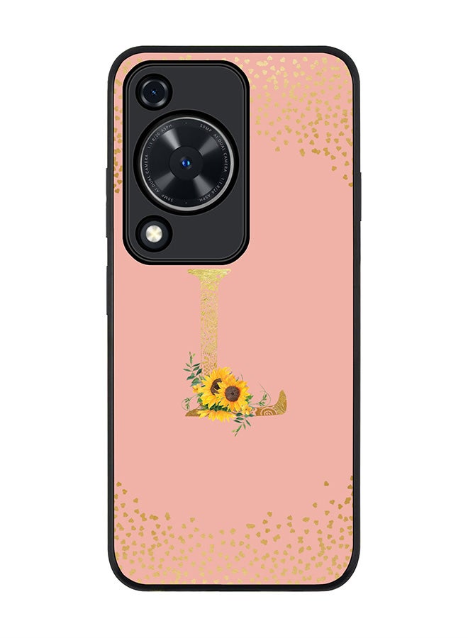 Stylizedd Rugged Black edge case for Huawei nova Y72 / Huawei Enjoy 70 4G,Slim fit Cover Custom Monogram Initial Letter Floral Pattern Alphabet - L (Rose Pink) - Image 1