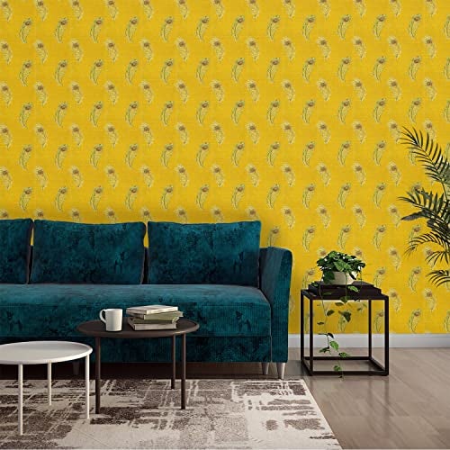 Asian Paints ezyCR8 Vivid Orange-Yellow Feather Design Non-Adhesive Wallpaper for Home & Office, Easy Application, Water Resistant, PVC Coated Interior Décor (53cm x 950cm)| (54 sq. ft. per roll) - Image 1
