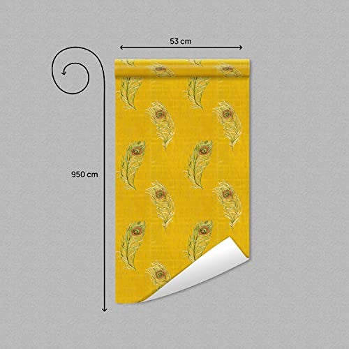 Asian Paints ezyCR8 Vivid Orange-Yellow Feather Design Non-Adhesive Wallpaper for Home & Office, Easy Application, Water Resistant, PVC Coated Interior Décor (53cm x 950cm)| (54 sq. ft. per roll) - Image 2