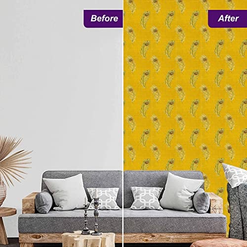Asian Paints ezyCR8 Vivid Orange-Yellow Feather Design Non-Adhesive Wallpaper for Home & Office, Easy Application, Water Resistant, PVC Coated Interior Décor (53cm x 950cm)| (54 sq. ft. per roll) - Image 3