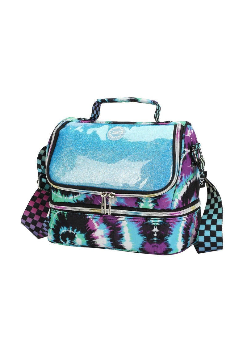 CUBS Tie Dyed Waterproof double decker lunch bag with removable shoulder strap carrying your favorite meals to school, work or while traveling - Image 1