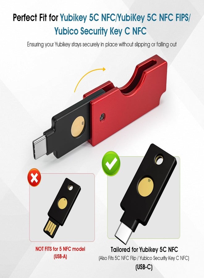 ريير حافظة حماية من الألومنيوم مناسبة لمفتاح Yubikey 5C NFC - حامل سلسلة مفاتيح بتصميم قلاب منزلق لسهولة الوصول والحماية اليومية، لون أحمر - Image 2