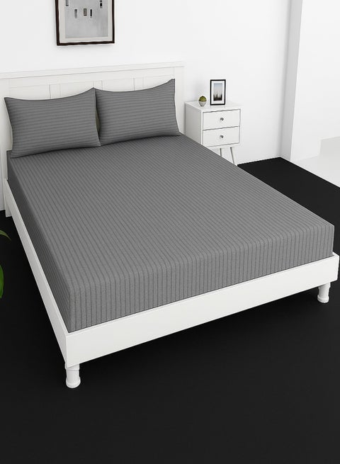 ملاءة سرير مطاطية + 2 قطعة وسائد مطبوعة مقاس كينغ / كوين / مزدوجة / مفردة، لون رمادي