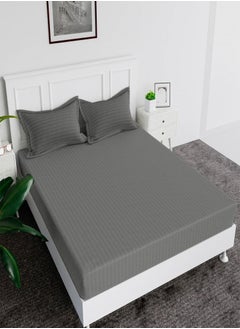 MAXQON Deep Fitted Bed Sheet +2Pcs Pillow Covers, King/Queen/Double/Single Sizes, Color Grey, Depth 30cm  - Image 1