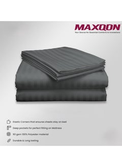 MAXQON Deep Fitted Bed Sheet +2Pcs Pillow Covers, King/Queen/Double/Single Sizes, Color Grey, Depth 30cm  - Image 5