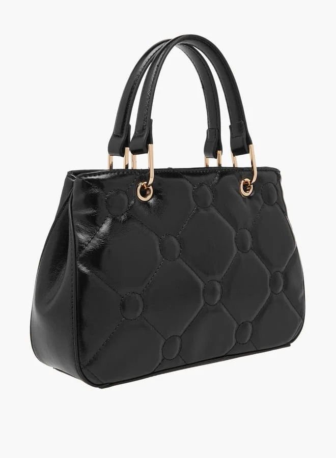 ELLE Women Monogram Accent Tote Bag with Detachable Strap and Zip Closure
