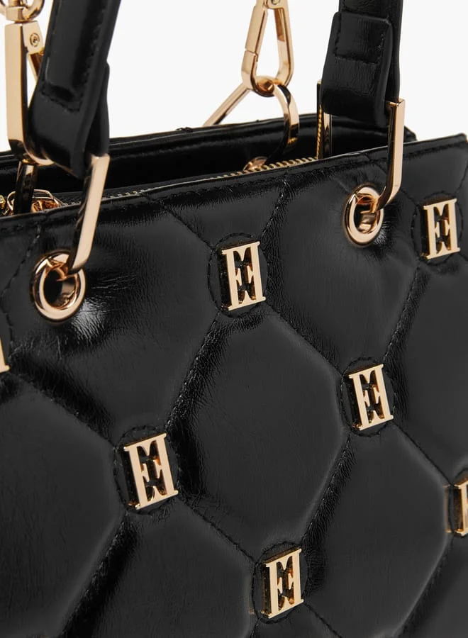 ELLE Women Monogram Accent Tote Bag with Detachable Strap and Zip Closure
