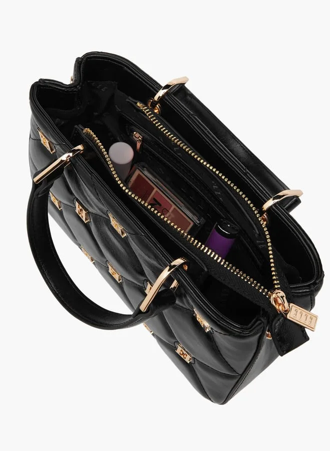 ELLE Women Monogram Accent Tote Bag with Detachable Strap and Zip Closure