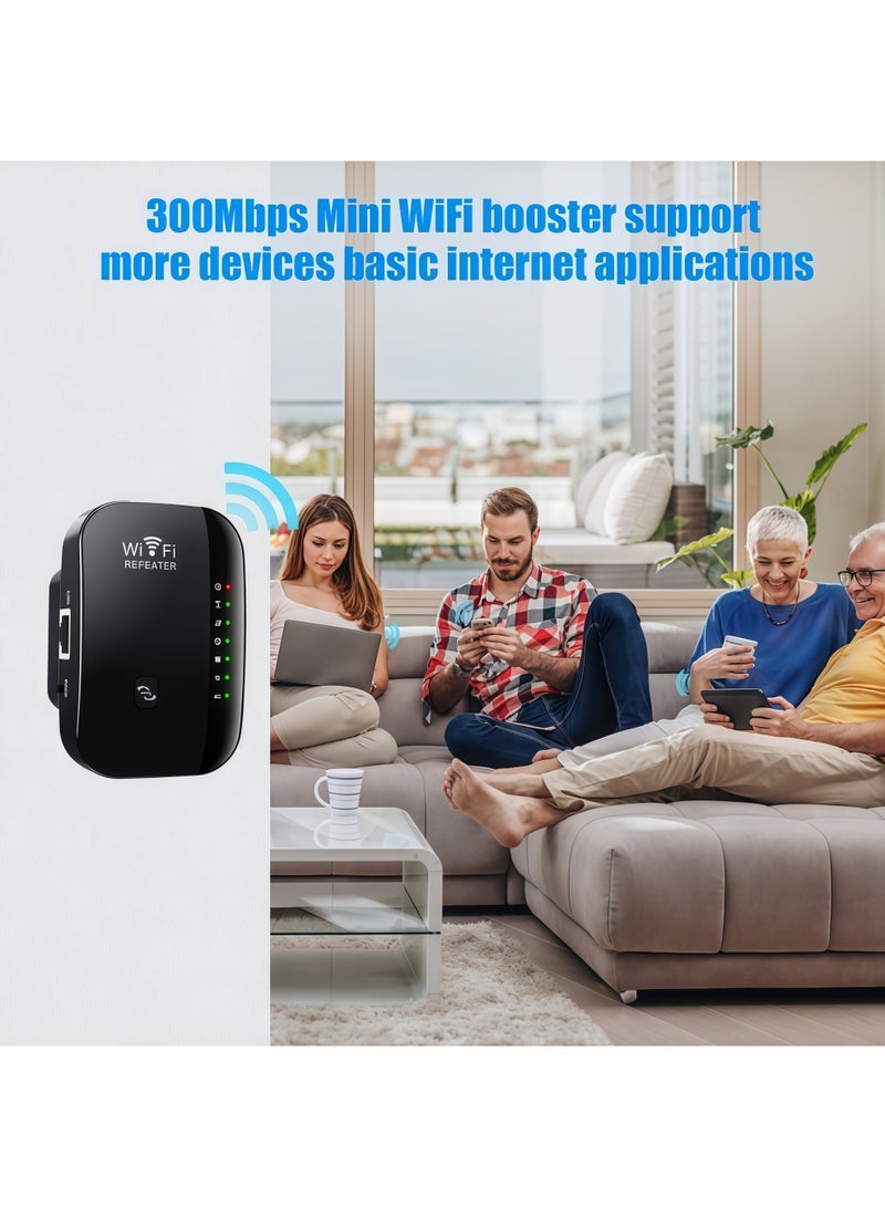 300Mbps Wireless WiFi Extender, 2.4Ghz Single Band, Wireless Internet Booster, Wireless Internet Repeater, Router Extender - Black - Image 4