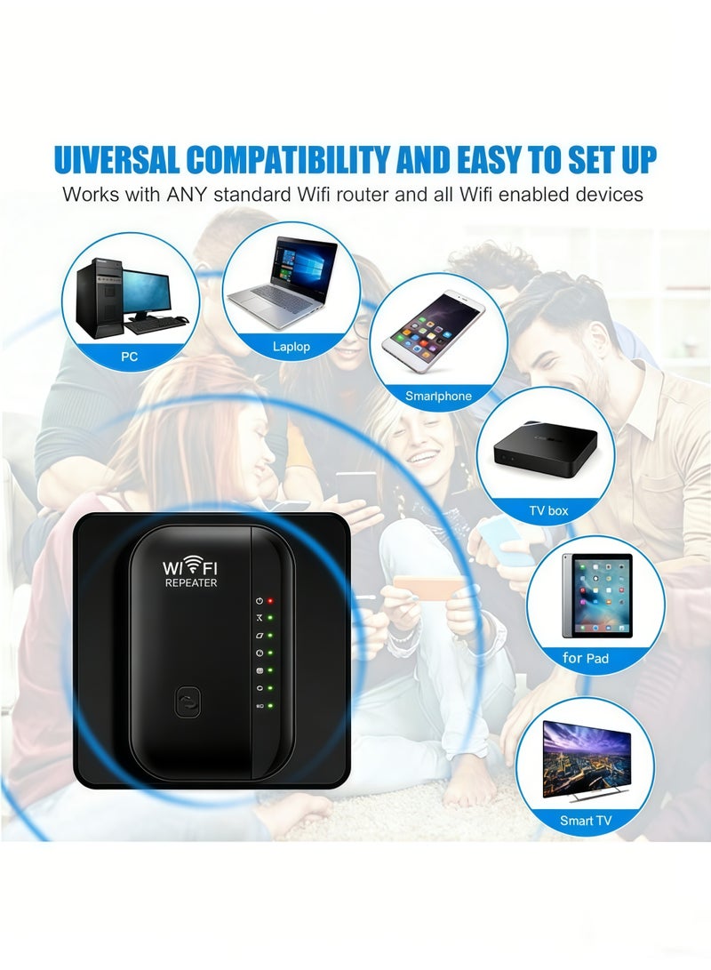 300Mbps Wireless WiFi Extender, 2.4Ghz Single Band, Wireless Internet Booster, Wireless Internet Repeater, Router Extender - Black - Image 5
