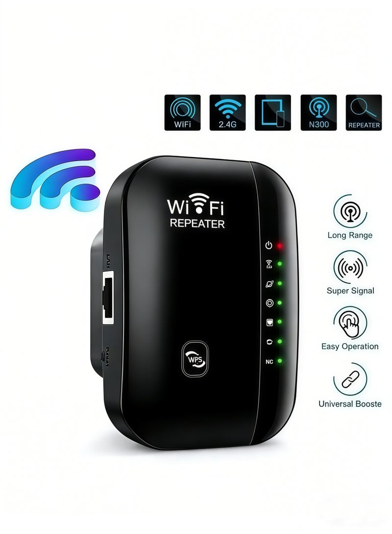 300Mbps Wireless WiFi Extender, 2.4Ghz Single Band, Wireless Internet Booster, Wireless Internet Repeater, Router Extender - Black - Image 3