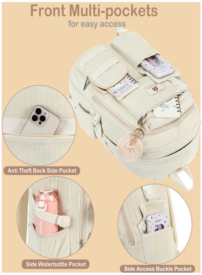Hidds School Backpack with Lunch Box Laptop College Backpacks Corduroy Students Bookbag with Lunch Bag for Teens Girls Women, 13-corduroy Beige Set, Medium, School Backpack, College Backpack, Bookbag - Image 5