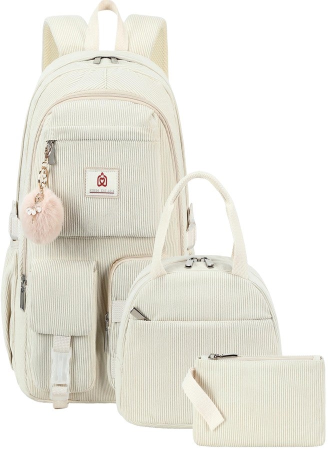Hidds School Backpack with Lunch Box Laptop College Backpacks Corduroy Students Bookbag with Lunch Bag for Teens Girls Women, 13-corduroy Beige Set, Medium, School Backpack, College Backpack, Bookbag - Image 1