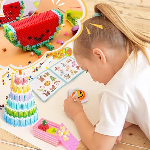 PATPAT 2000Pcs Fuse Beads Kit Kids Activity Beads Craft Diy 5Mm 20 Colors Iron-On Melty Beads Toy Set With Pegboards, Ironing Paper & Chain Accessories, Children's Day Kids Age 4+, Multicolor - Image 5