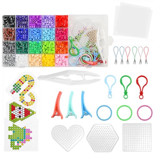 PATPAT 2000Pcs Fuse Beads Kit Kids Activity Beads Craft Diy 5Mm 20 Colors Iron-On Melty Beads Toy Set With Pegboards, Ironing Paper & Chain Accessories, Children's Day Kids Age 4+, Multicolor - Image 1