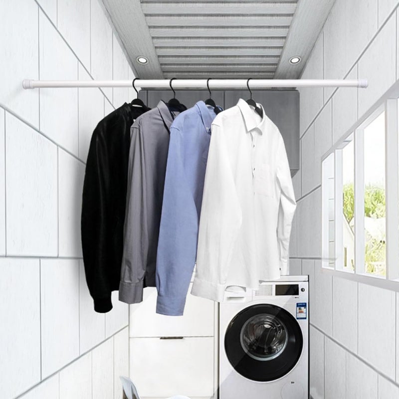 Retractable Telescopic Shower Curtain Rod 50-80cm, Thickened Waterproof Tension Pole, White Non-drill Clothes Rail for Bathroom and Kitchen Storage - Image 4