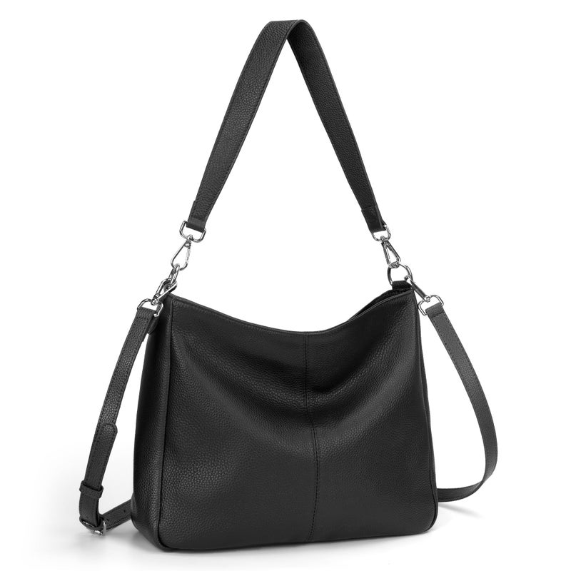 befen Black Genuine Leather Hobo Bags Purses for Women, Women's Shoulder bag Handbags Crossbody Bag with 2 Shoulder Straps - Image 1