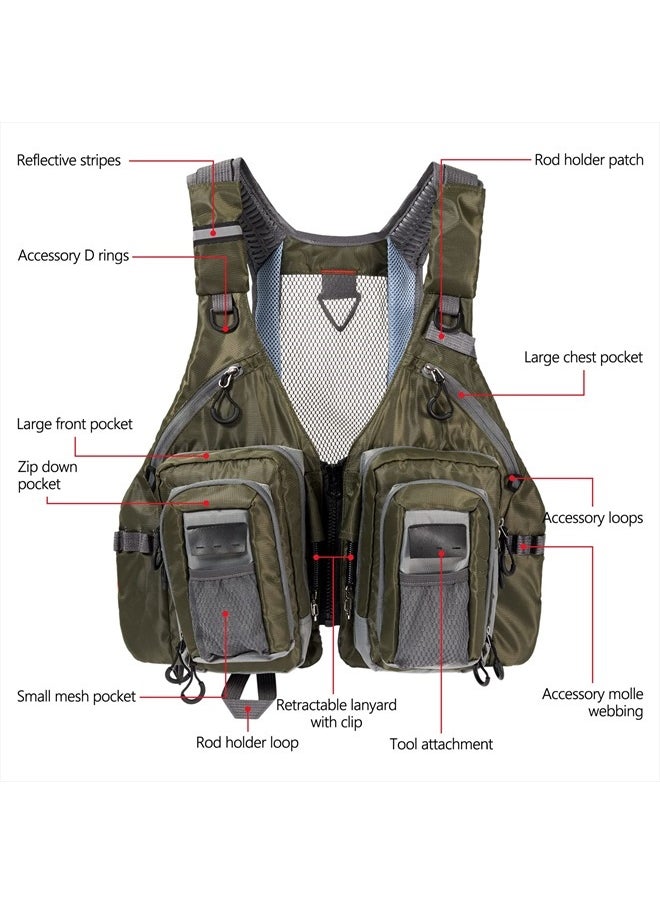BASSDASH - Fly Fishing Vest with Pockets Adjustable Size for Men Women Bass Trout Fishing FV12 - Image 1