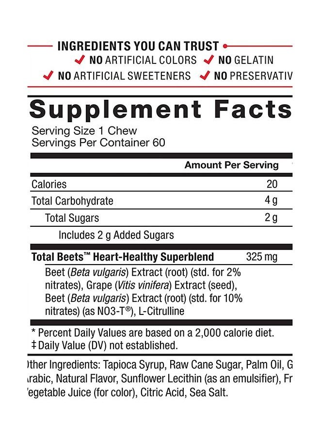 Force Factor - Total Beets Soft Chews With Beetroot, Nitrates, L-Citrulline, Grapeseed Extract And Antioxidants With Elite Ingredients Superfood - 60 Count - Image 1