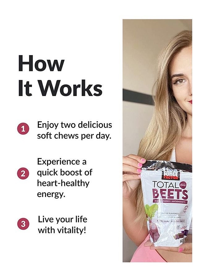 Force Factor - Total Beets Soft Chews With Beetroot, Nitrates, L-Citrulline, Grapeseed Extract And Antioxidants With Elite Ingredients Superfood - 60 Count - Image 1
