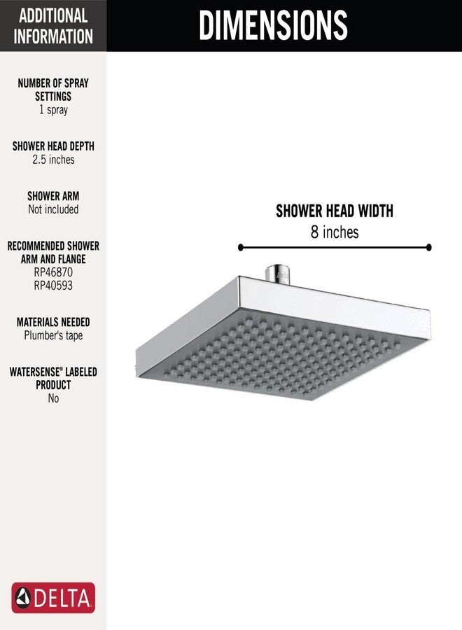DELTA FAUCET | 8” Square Raincan Shower Head| Touch-Clean Technology (Polished Chrome) | Overhead Shower | RP50841 - Image 4