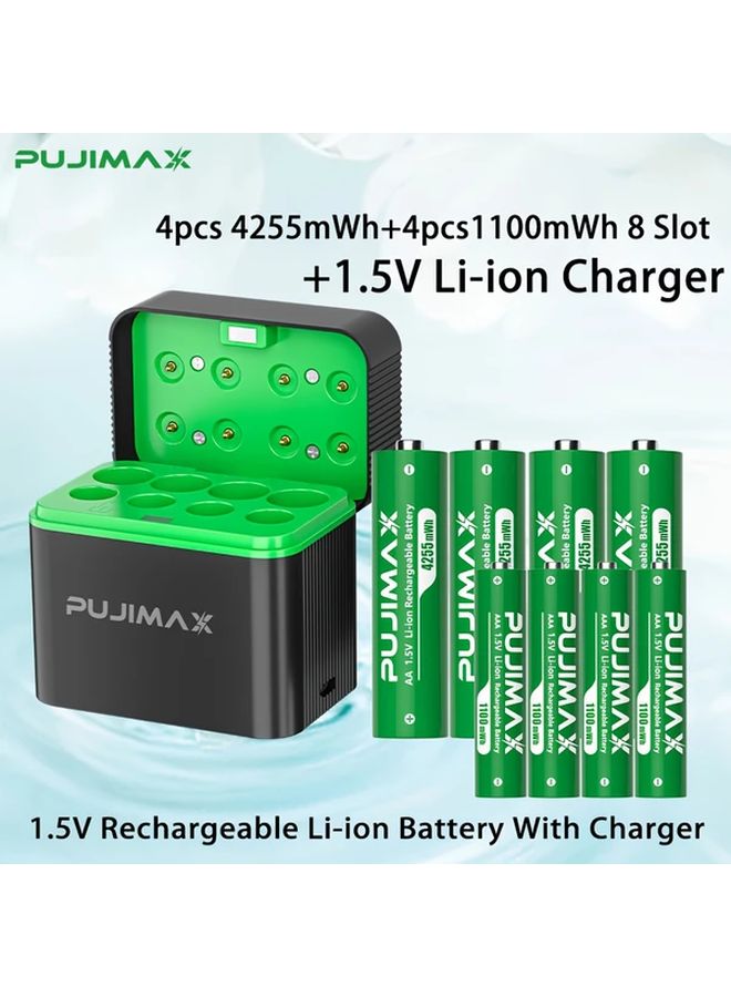 Pujimax 8 Slot 1 5V Lithium Battery Charger with 4 AA and 4 AAA Rechargeable Batteries - Image 3