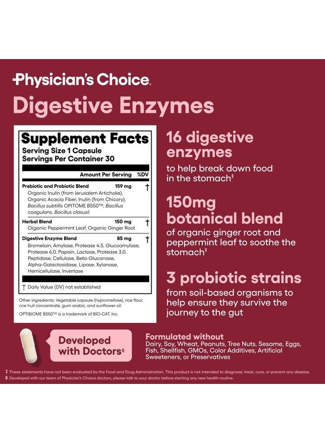 Digestive Enzymes - Multi Enzymes, Bromelain, Organic Prebiotics & Probiotics for Digestive Health & Gut Health - Bloating & Meal Time Discomfort - Dual Action - All Diets - 30 CT