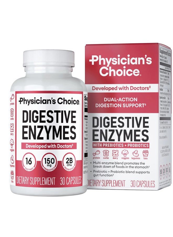 Physician's CHOICE Digestive Enzymes - Multi Enzymes, Bromelain, Organic Prebiotics & Probiotics for Digestive Health & Gut Health - Bloating & Meal Time Discomfort - Dual Action - All Diets - 30 CT  - Image 1