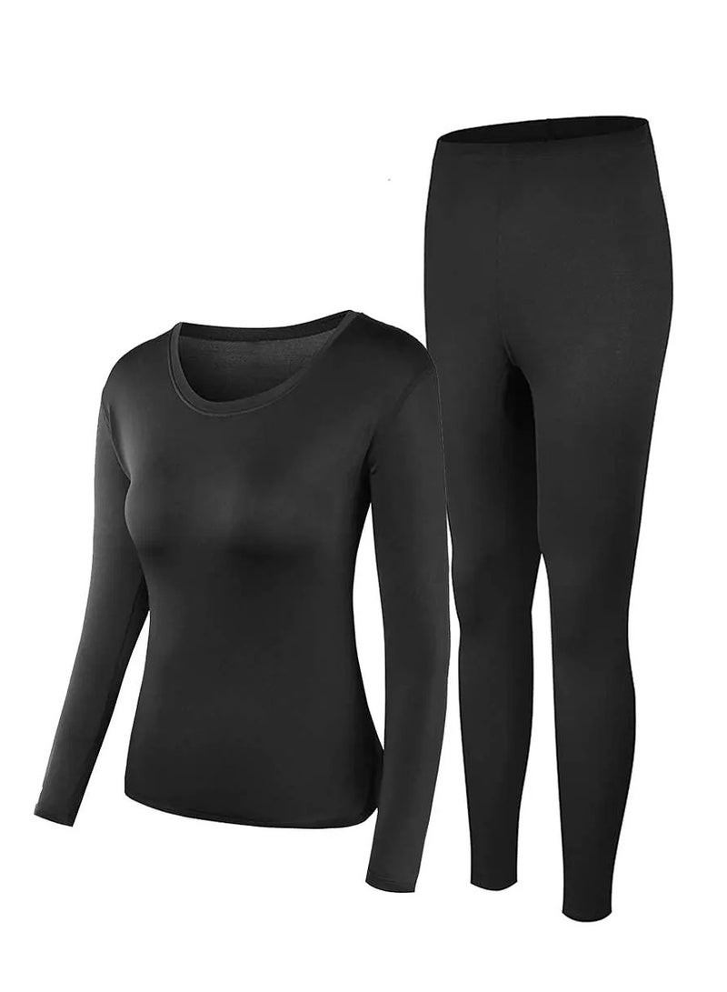Thermal Underwear for Women, Long Johns Set Long Sleeves Free Cut Fleece Lined Tops Bottoms Base Layer for Cold Weather - Image 1