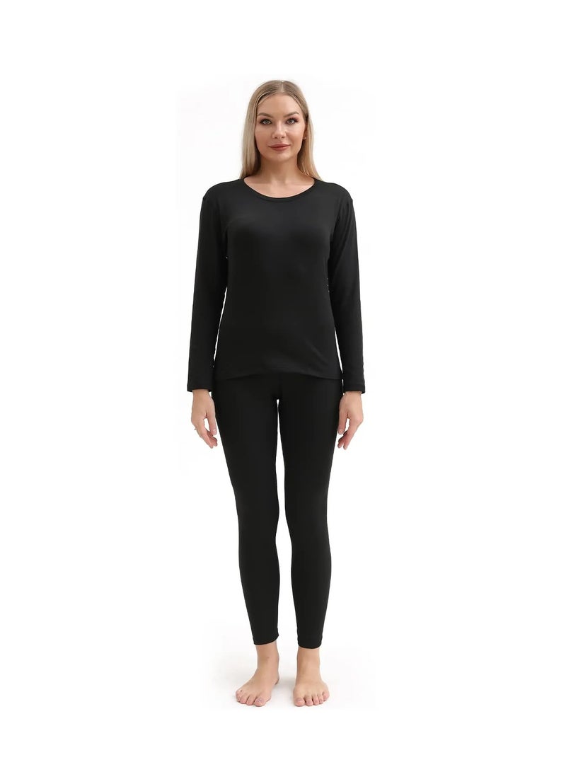 Thermal Underwear for Women, Long Johns Set Long Sleeves Free Cut Fleece Lined Tops Bottoms Base Layer for Cold Weather - Image 2