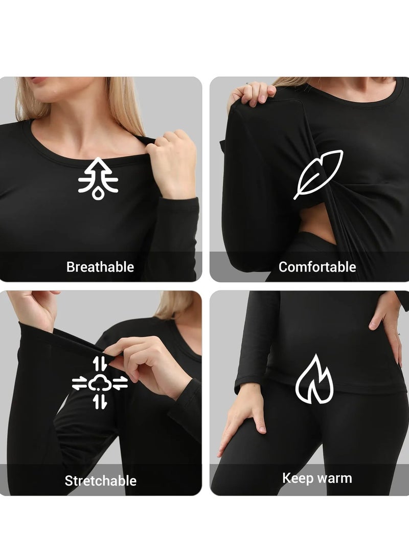 Thermal Underwear for Women, Long Johns Set Long Sleeves Free Cut Fleece Lined Tops Bottoms Base Layer for Cold Weather - Image 5