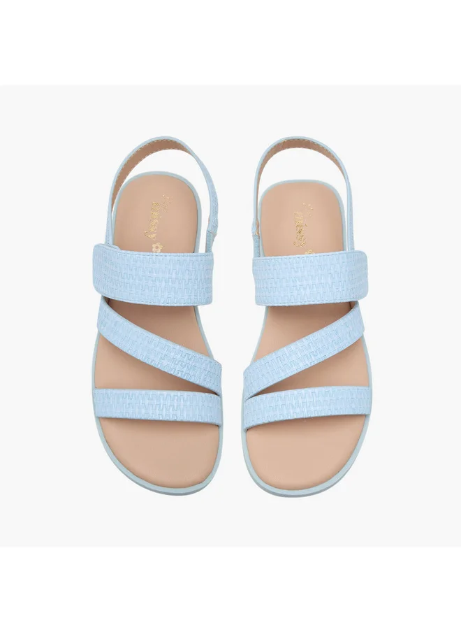 Little Missy Girls Textured Cross Strap Sandals with Hook and Loop Closure