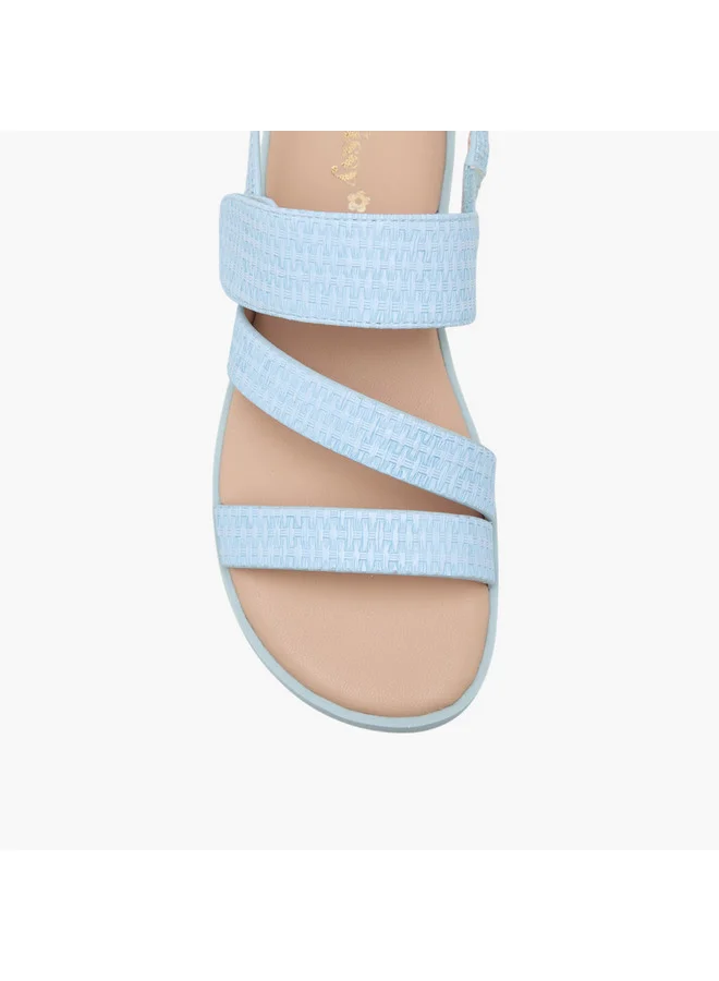 Little Missy Girls Textured Cross Strap Sandals with Hook and Loop Closure