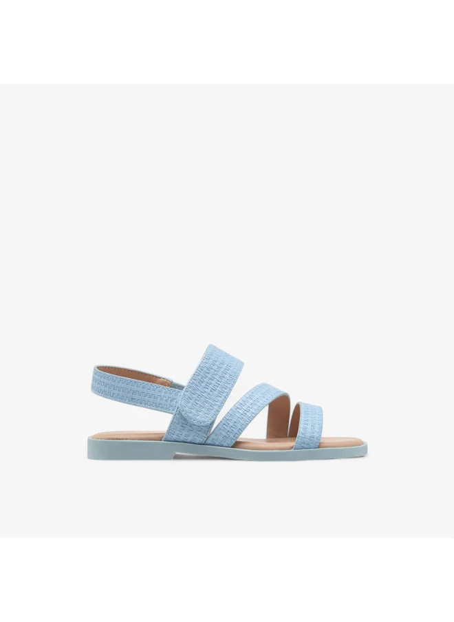 Little Missy Girls Textured Cross Strap Sandals with Hook and Loop Closure