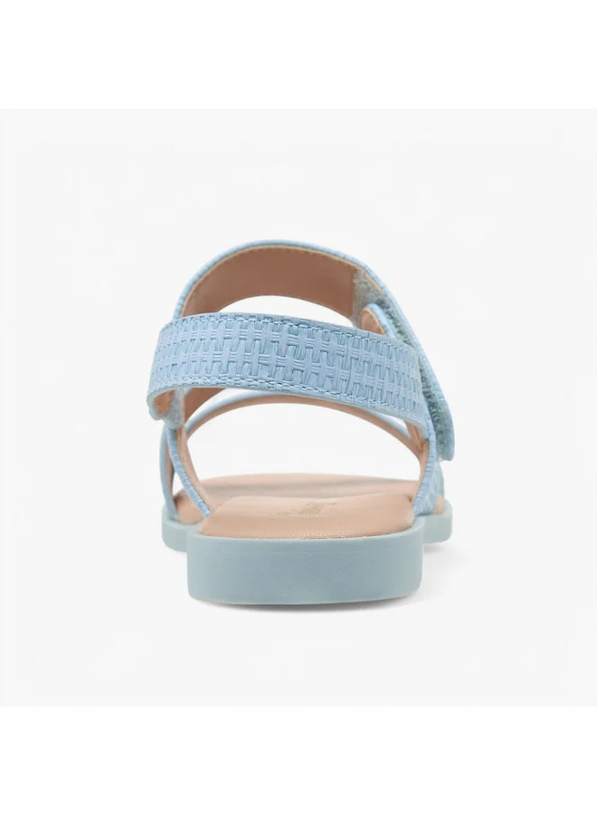 Little Missy Girls Textured Cross Strap Sandals with Hook and Loop Closure