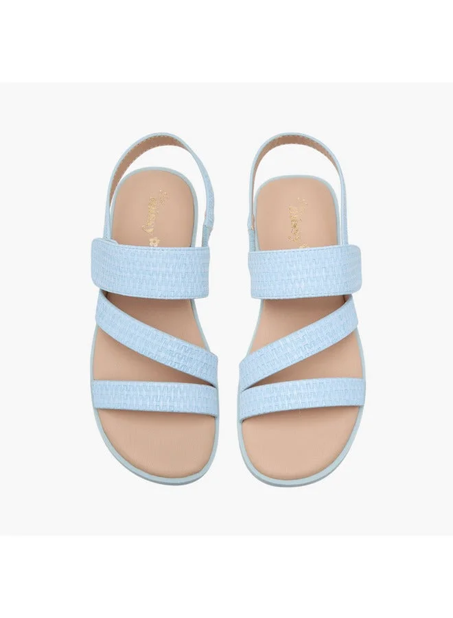 ليتل ميسي صنادل بناتي بحزام متقاطع بنقوش وإغلاق بشريط لاصق