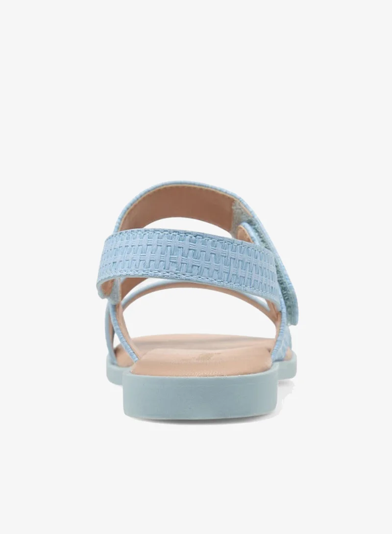 Little Missy BLUE Girls Textured Cross Strap Sandals with Hook and Loop Closure for Women | Best Price UAE