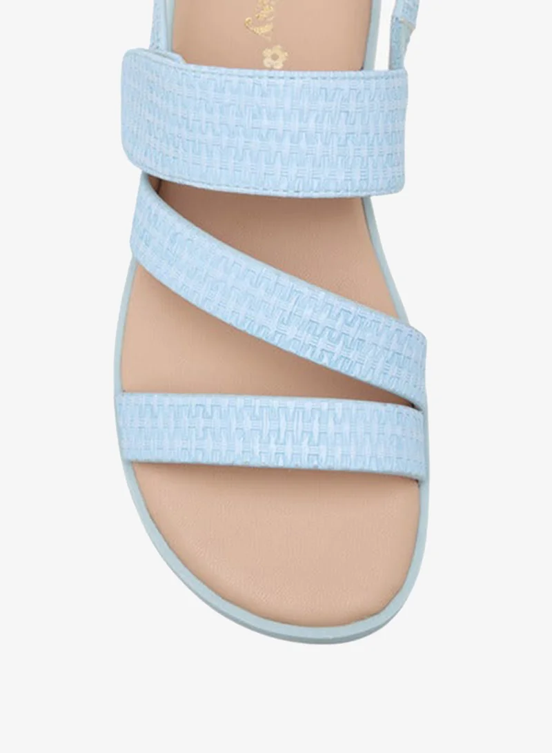 Little Missy BLUE Girls Textured Cross Strap Sandals with Hook and Loop Closure for Women | Best Price UAE