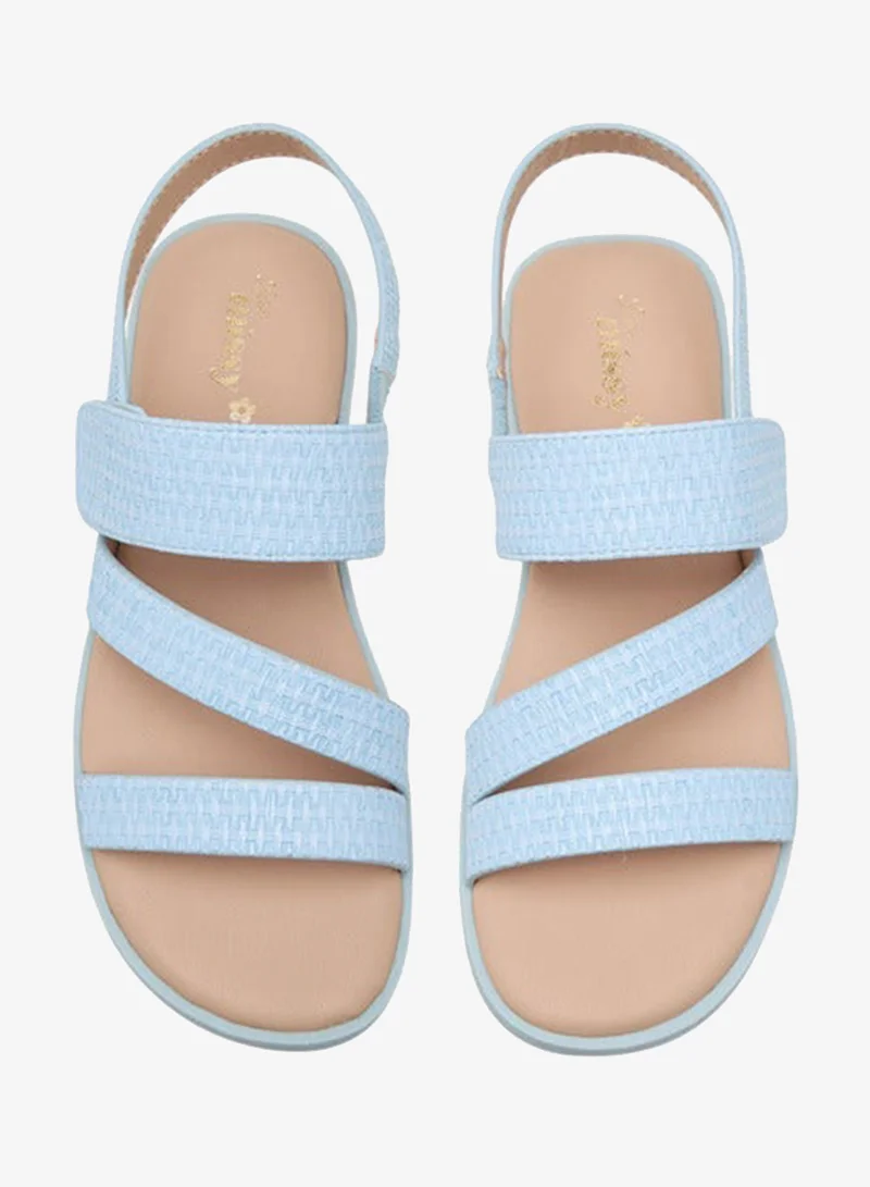 Little Missy BLUE Girls Textured Cross Strap Sandals with Hook and Loop Closure for Women | Best Price UAE
