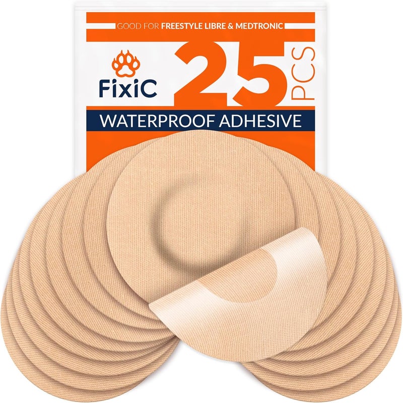 Fixic Freestyle Adhesive Patch - 25 Waterproof Adhesive Patches for Enlite and Guardian Sensors - Tan Color with No Center Glue - Image 1