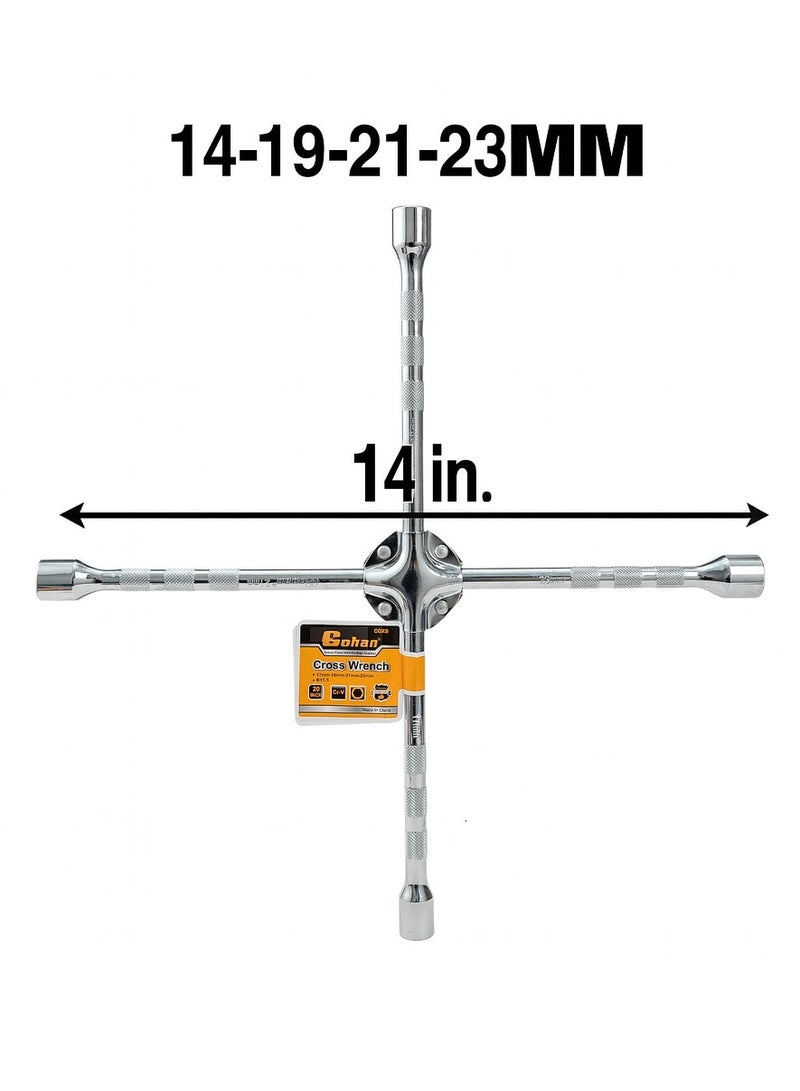 Conan 14-inch Cross Wrench – 4-Way Lug Nut Wrench (17/19/21/23mm) – Chrome Vanadium Steel Cr-V - Image 2